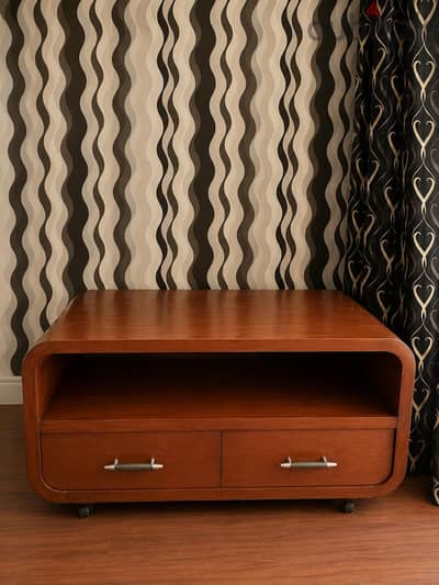 Curved Wooden Media Storage Table