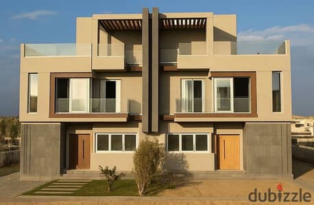 Twin house villa for sale in installments, early delivery, in V Levels Compound, Sheikh Zayed, in front of Beverly Hills