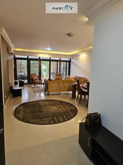 Furnished apartment for rent in one of Madinaty's most prestigious phases. 85 sq m + 45 sq m garden in B8. High-end finishes, modern furnishings, wide