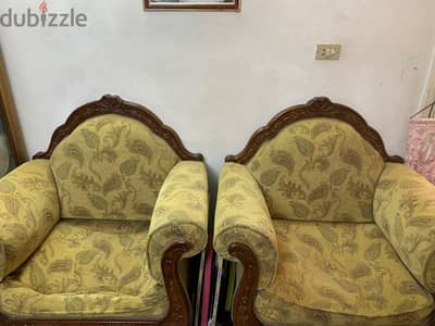 انتريه ٢ كنبه و ٢ كرسي خشب زان
