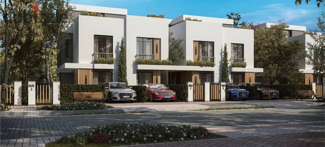 Corner townhouse villa for sale in Lugar Compound, Sheikh Zayed, with installments over 8 years