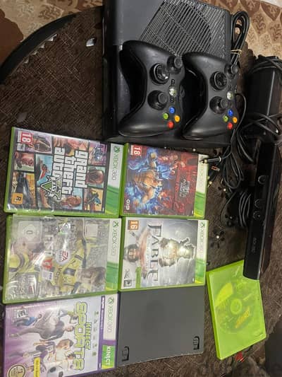 xbox 360 slim with kinect and 8 cd games