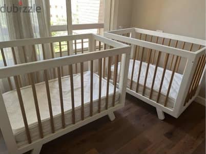 2 matching custom wooden baby cribs in excellent condition