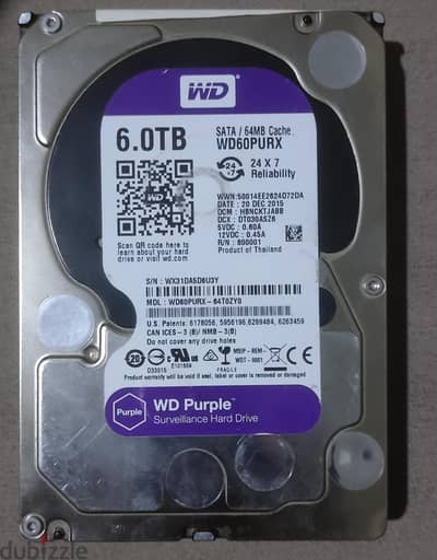 هارد 6 تيرا WD Purple – هيلث 100%  وادا 100%