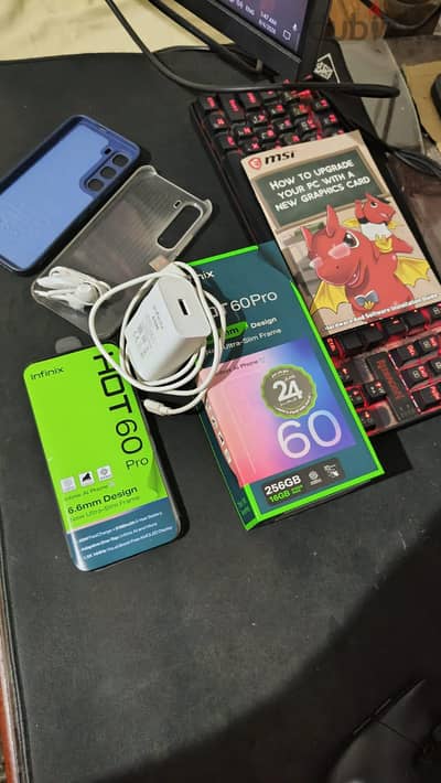 موبايل Hot 60pro 256/8+8 بكل حاجته شبه شبه جديد و بكل حاجته