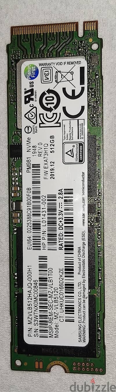 Samsung PM981 NVMe - 512 GB - Health 96% - TDW 36 TB - هارد