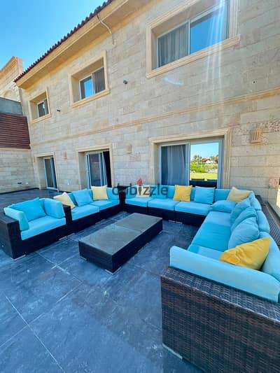 A distinctive villa for sale in Marina Alamein, Gate 7, steps away from the sandy lake, the best finishing, Gem model at a bargain price.