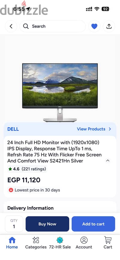 Dell 24 inch full Hd IPS 75 hz superslim white