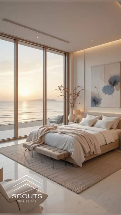 Sea side apartment for sale ready for immediate handover and fully finished views of lagoons and green spaces at Mazarin New Alamein North Coast