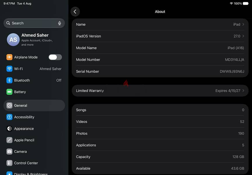 ipad (A16) 11th Generation 8