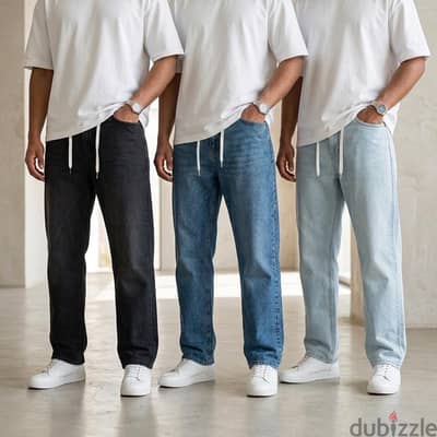 بنطلون wide leg رجالي | بنطلون جينز | بنطلون رجالي