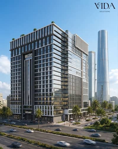 للبيع محل 32 متر علي محور بن زايد مباشر في اهم مشاريع العاصمه الاداريه U icon Tower بالتقسيط علي 12 سنه