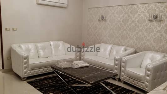 أنتريه جلد أبيض كلاسيك 3 قطع + ترابيزة وسط رخام