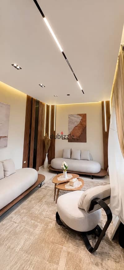 For rent, a ground floor in Garden, ultra-super-lux finishing, 225 meters in Al-Shorouk city, open view