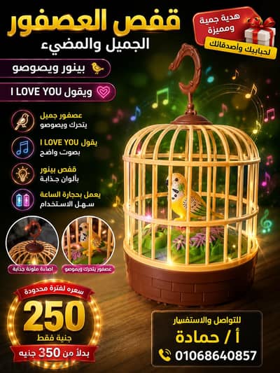 قفص  عصفور  متكلم ومضيء