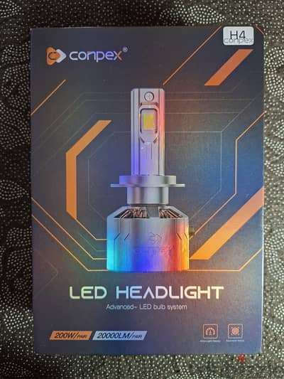 طقم لمبات LED H4 Conpex 200W 20000LM جديد بالكرتونة