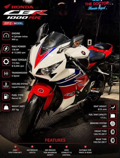 Cbr 1000 HRC  Model : 2012 ABS Odo : 34000 km phone : 01151890402