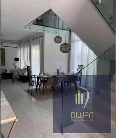 Last 235m ready corner villa, north-facing, waterfall & landscape view in La Vista City New Capital. Fully finished, opposite Hyde Park.