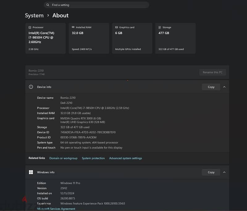 DELL precision 7740 i7  9TH RTX3000(6gb) 17" 7