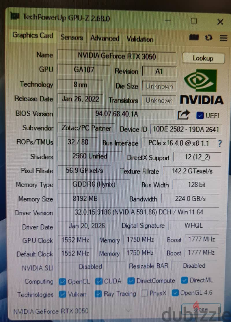 RTX 3050 ZOTAC GEFORCE 8 GB 2