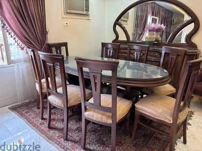 سفرة خشب زان 8 كراسي و نيش و بوفية