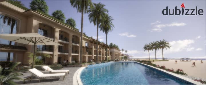 100-square-meter chalet for sale in Laguna Bay, Ain Sokhna (located on Zafarana Road, next to La Vista Gardens), with a 25% down payment.