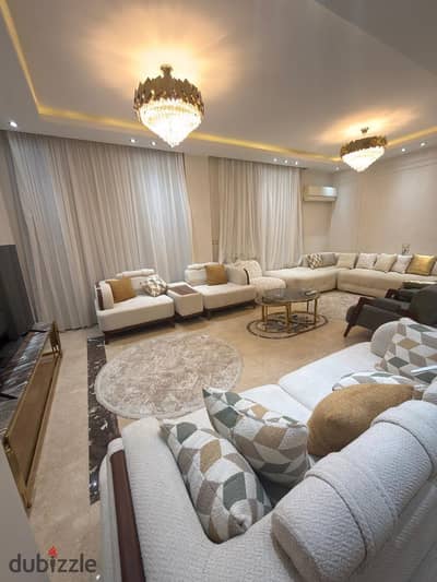 Furnished twin house for rent 300 sqm first occupancy condition ultra super lux finishes latest appliances modified to 5 bedrooms next to Al Rehab 2 M