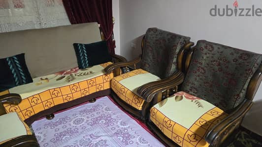 أنتريه كنبة مع أربع كراسي خشب زان قديم