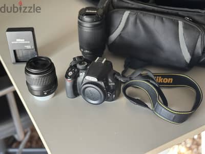 Nikon D3100 DSLR + 18-55mm VR + 55-200mm VR + Bag & Charger