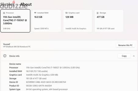 hp elitebook 840 G8 - C i7 Gen. 11 - RAM 16 - 512 NVME