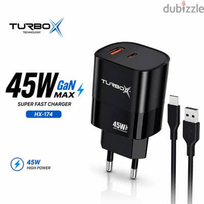 شاحن TurboX GaN 45W | شحن سريع USB-C + USB-A | أصلي