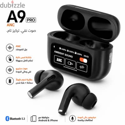  سماعة A9 Pro ANC بشاشة لمس | بلوتوث 5.3 | عزل ضوضاء