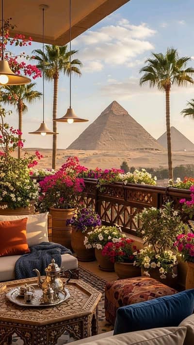 شقه بروف للبيع في كومبوند فيو المتحف المصري و الاهرامات واستثمار يومي 150 دولار مبنيه