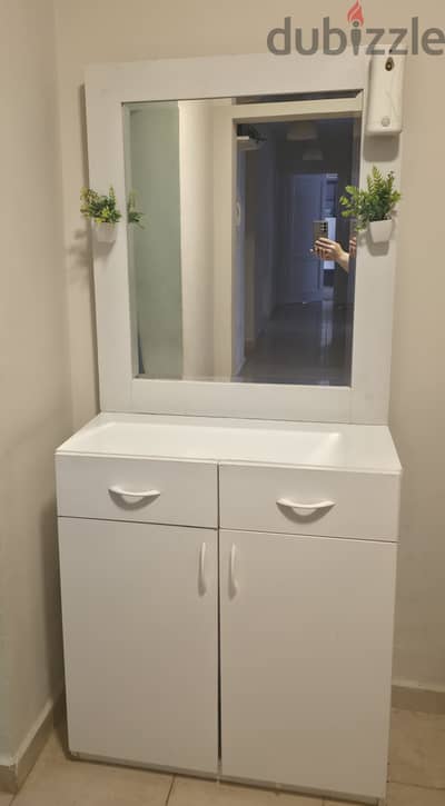 White Shoes Rack with Mirror