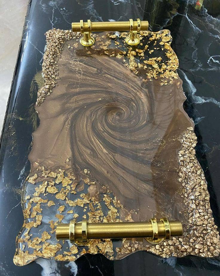 Handmade Epoxy Resin Serving Tray with 4 Coasters 5