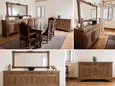 Antique ‘Renaissance’ Oak Wood Dining Table Set