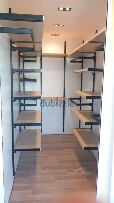 open hanging shelves dressing room