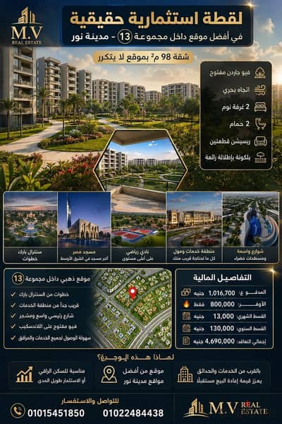 A shot in Noor City, an apartment of 98 meters with a garden view and a street facing north.