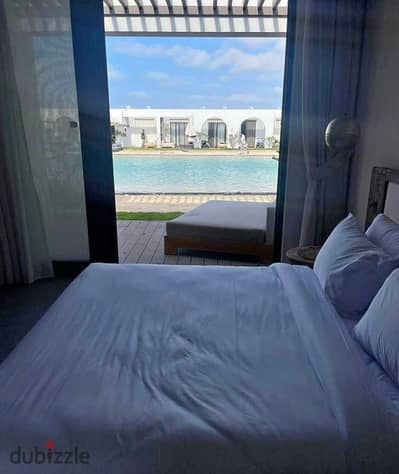 First-ever cabin with  terrace at Silver Sands, Sidi Heneish — fully finished & air-conditioned, directly on the lagoon.