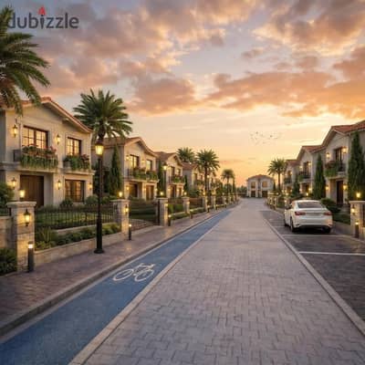 Twin house villa for sale via installment plan (10% down payment) in the Green Belt area of ​​Sheikh Zayed, adjacent to Mountain View Chillout Park.