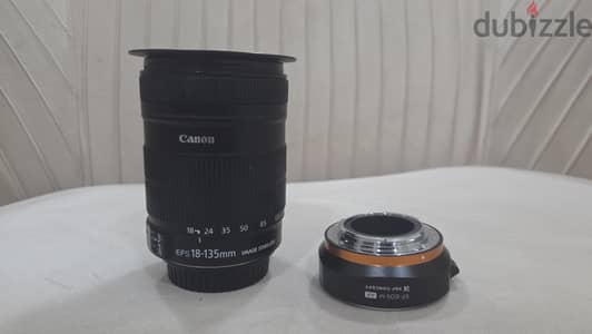 عدسة زووم فاخرة Canon 18-135mm STM + محول العدسات الأصلي EF to EF-M