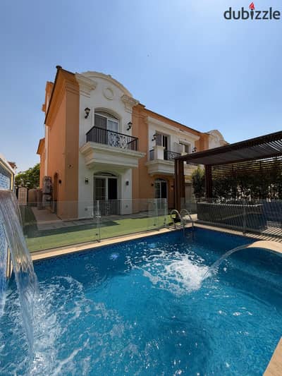 Luxury twin house villa for rent, furnished Layan Residence Compound, Fifth Settlement Area: 270 sq m Ground, first, and roof floors Private swimming
