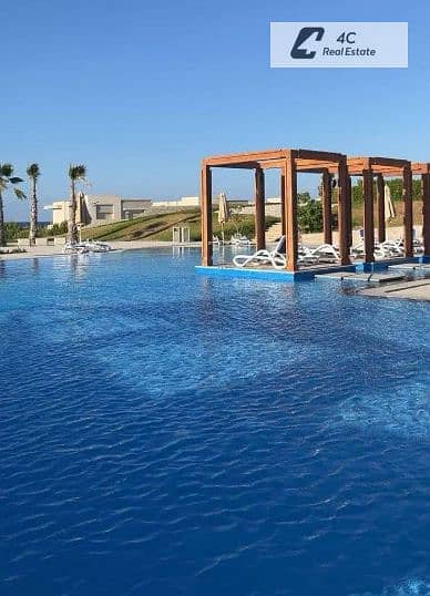 For sale at the lowest price in the compound a fully finished penthouse—complete with furniture and air conditioning—featuring a direct pool view