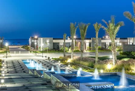 Fully finished chalet with a garden for sale in La Vista Bay East, North Coast (Ras El Hekma) – ready for immediate handover and viewing.
