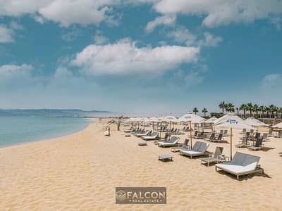 With the lowest deposit in Azha, Ras Al-Hikma! 550 thousand and own a ground chalet with a garden in Azha Al Sahel, first row of Lagoon