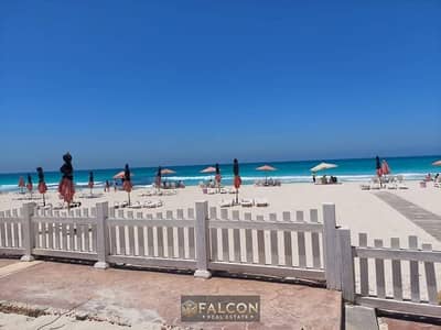With the lowest down payment (500 thousand) + READY TO MOVE , first row chalet on the sea, finished, next to Marassi in Marseilia Beach, North Coast