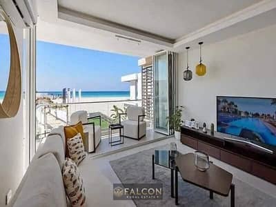 On the beach, a chalet at half price! Cash discount available!! The project is ready and the sea is flowing in Gaia Al Ahly, Sabbour, North Coast.