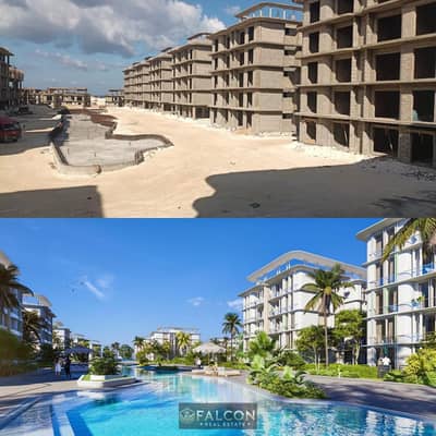 Immediate delivery in the heart of the North Coast, Ras El Hekma, next to Fouka Bay, Marseilia Beach 5. Two-bedroom chalet, fully finished and ready t