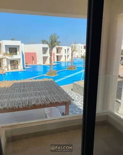 First-row beachfront chalet with VIP finishing for sale in Makadi Heights, Red Sea, near El Gouna.