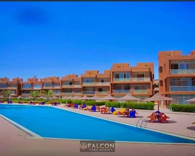 VIP chalet for sale at Malibu, Ain Sokhna—immediate handover, first-row lagoon location, near Zafarana Road and the wind turbines. Available with an e